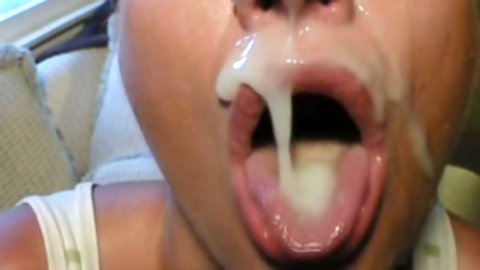 My Busty Amateur Blonde Girlfriend Enjoys Playing With Sticky Cum. I Jizz On Her Pretty Face And It Flows Down In Her Mouth!